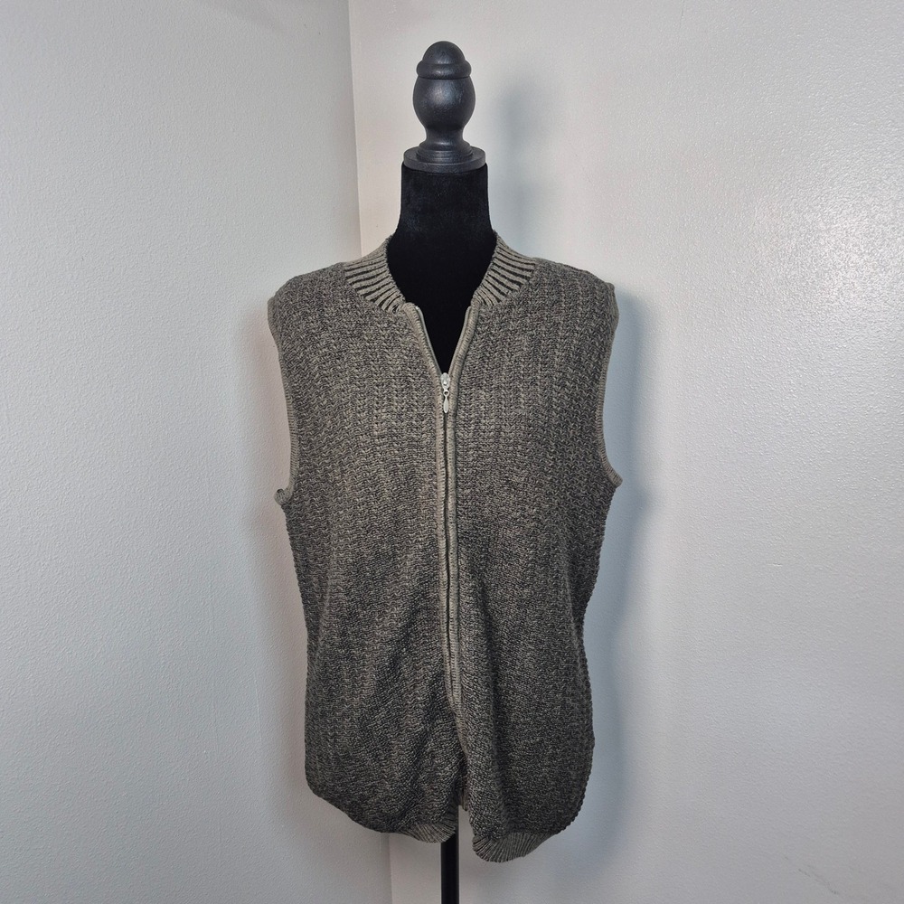 Christopher & Banks Womens Olive Green Marled Zip Up Cotton Sweater Vest Large
